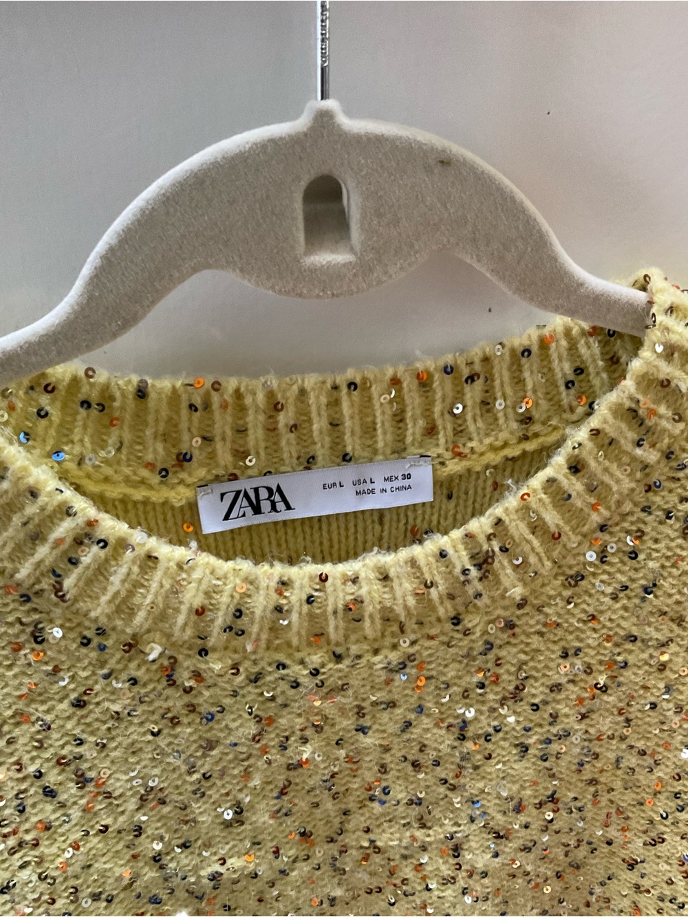 Zara Pale Yellow Short-Sleeve Sequin Knit Sweater - Picture 5 of 5
